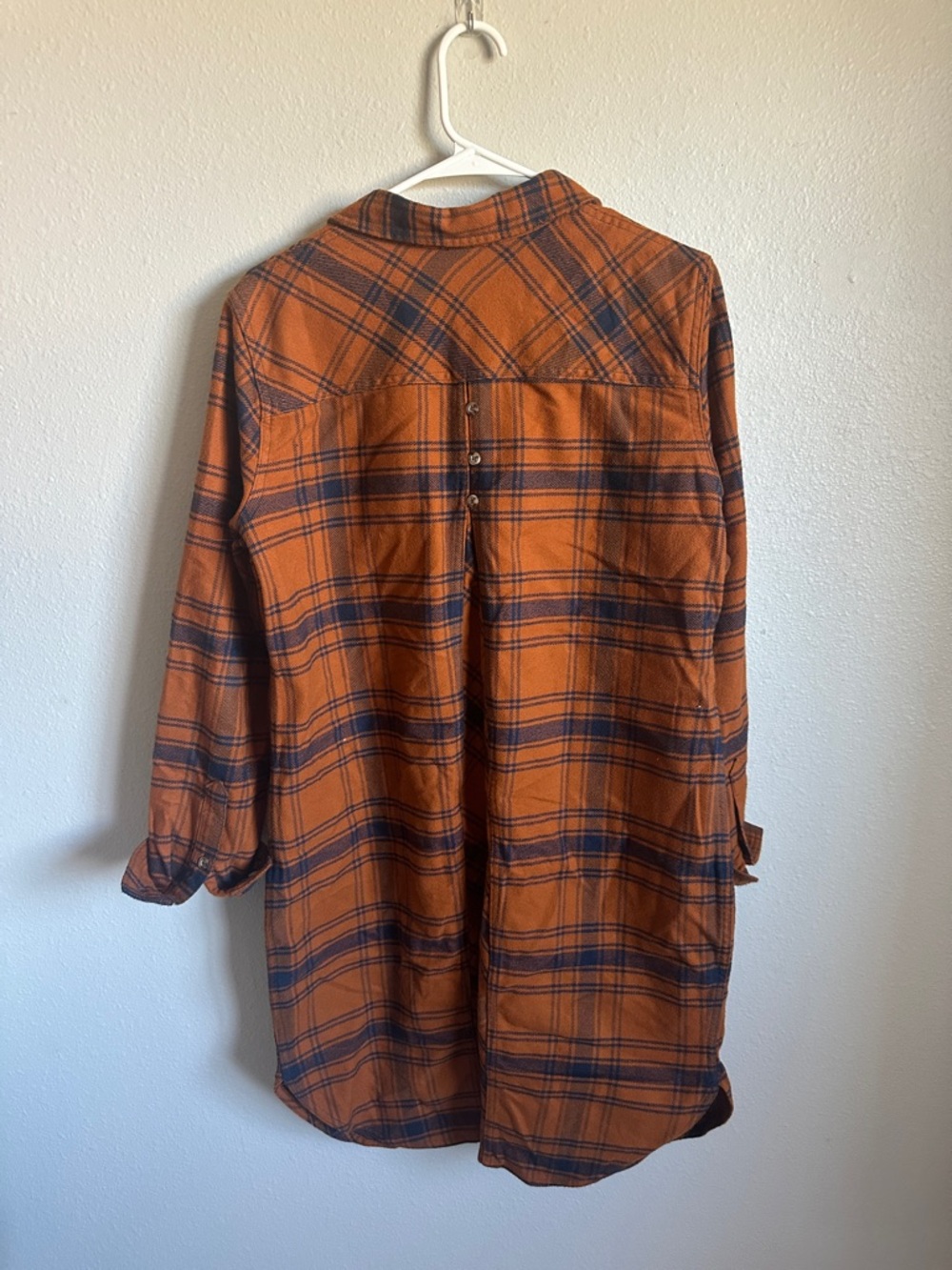 Women's Plaid Long Shacket - Orange - Picture 6 of 7